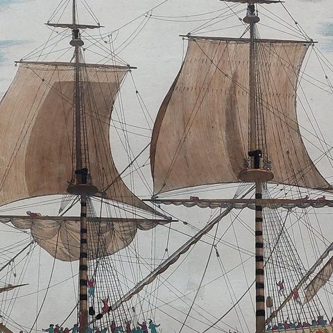 Antique Print of a Naval Vessel by Mortier '1695', close-up 2