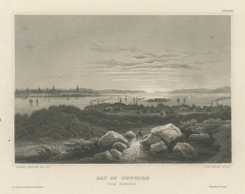 Bay of New York from Hoboken, Antique New York Harbor Engraving, c.1850, close-up 1