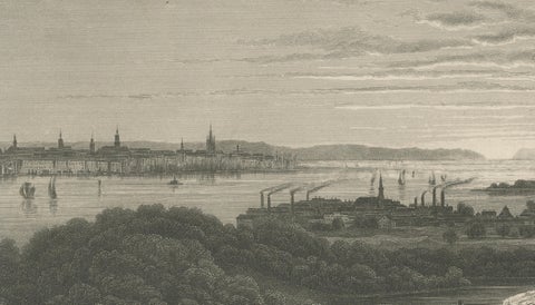 Bay of New York from Hoboken, Antique New York Harbor Engraving, c.1850, close-up 3