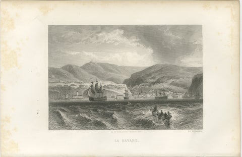 Rare Antique Engraving, Havana, Cuba, Harbor and City Landscape, 1867, view 2