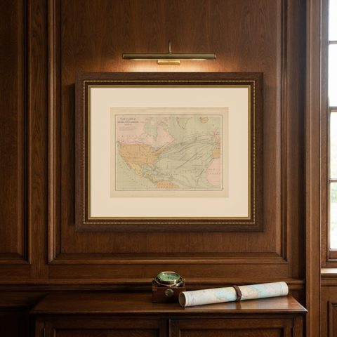 Antique Chart of the Atlantic Ocean, Europe to North America Route, 1870, shown framed on a wall