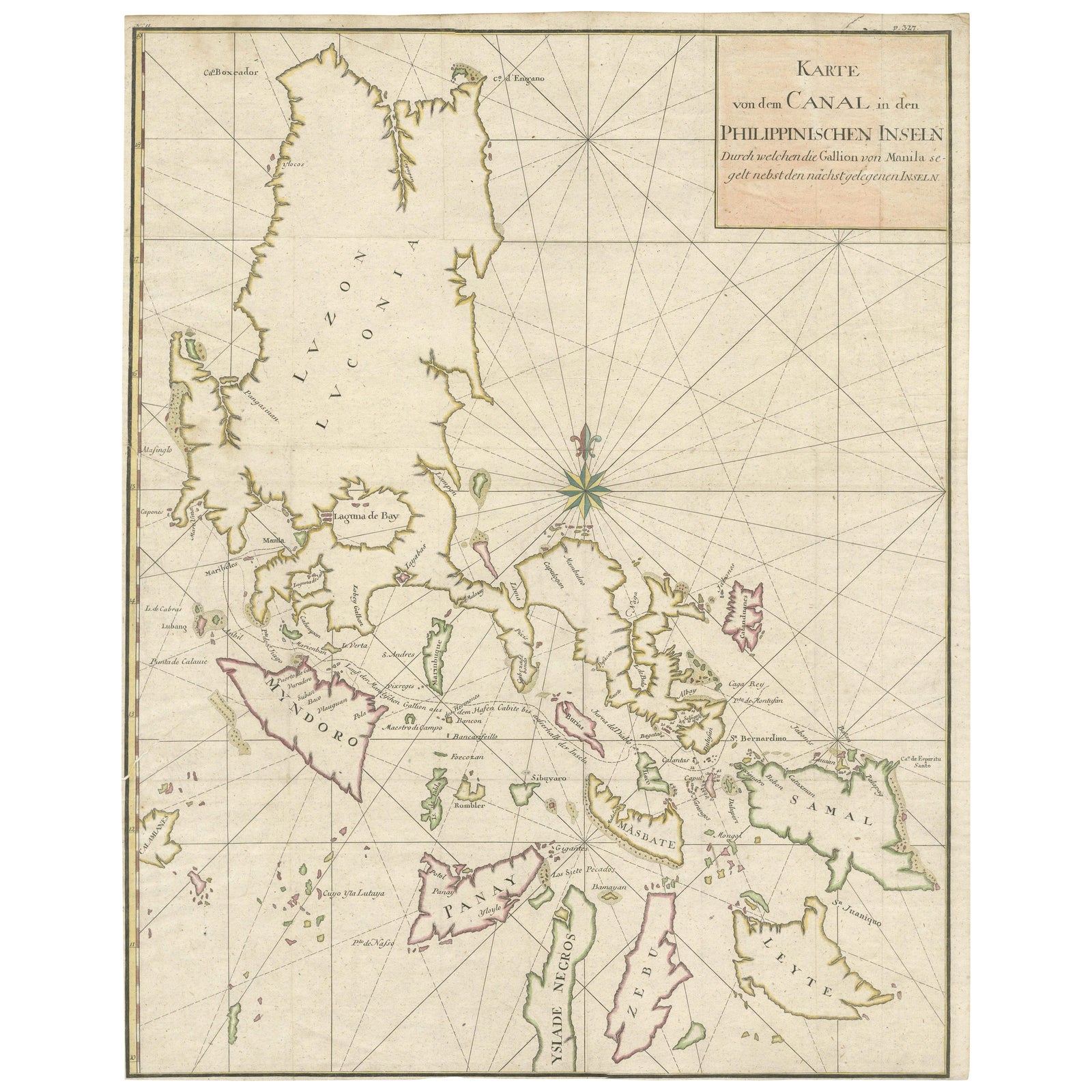 Large German Chart of the Philippines with Hand-Colored Borders, 1763