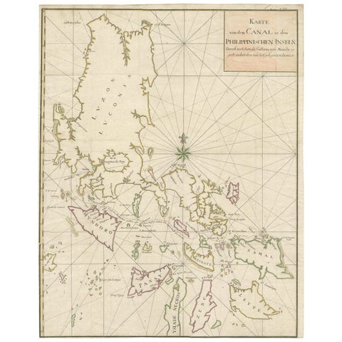 Large German Chart of the Philippines with Hand-Colored Borders, 1763