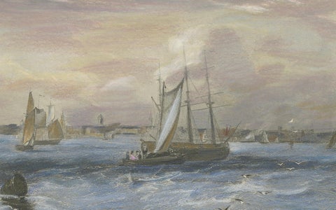 Liverpool from Seacombe, 19th-Century Maritime Engraving by W.B. Scott, close-up 2