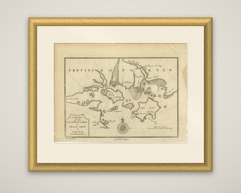 Antique Map of the Bay of Cordes and Surroundings by Hawkesworth, 1774, shown framed