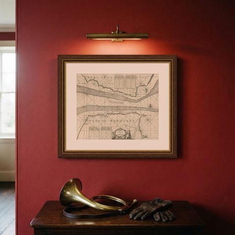 Antique Map of the Straits of Gibraltar by J. Gascoyne, circa 1716, shown framed on a wall