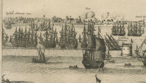 Rare View of Olinda Pernambuco Brazil and Dutch Fleet, 1671, close-up 4