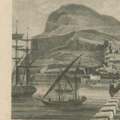 Antique Print of the Harbour of Gibraltar by Kelly, c.1840, close-up 1