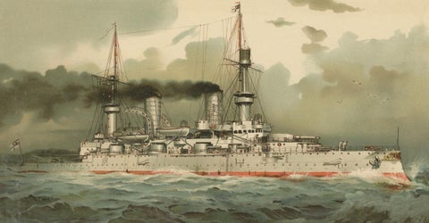 SMS Kaiser Wilhelm II: German Flagship Battleship in Chromolithograph by H. Graf, close-up 2