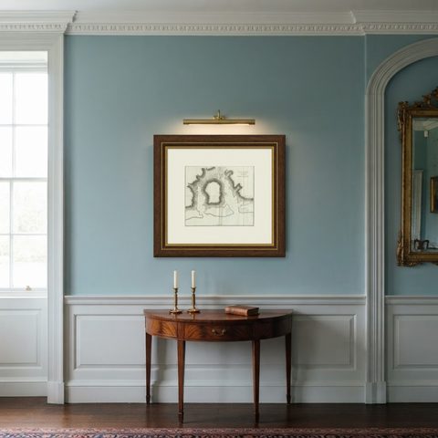 Antique Plan of the Harbour of Taloo by Cook, c.1781, shown framed in a room
