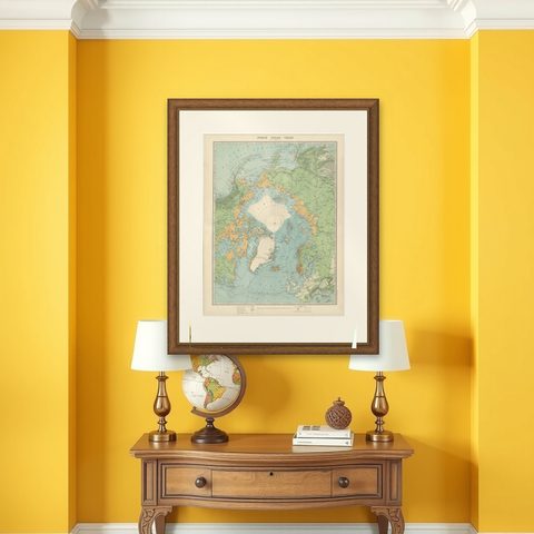 Vintage North Polar Chart, Greenland & Arctic Exploration Routes, 1903, shown framed on a wall