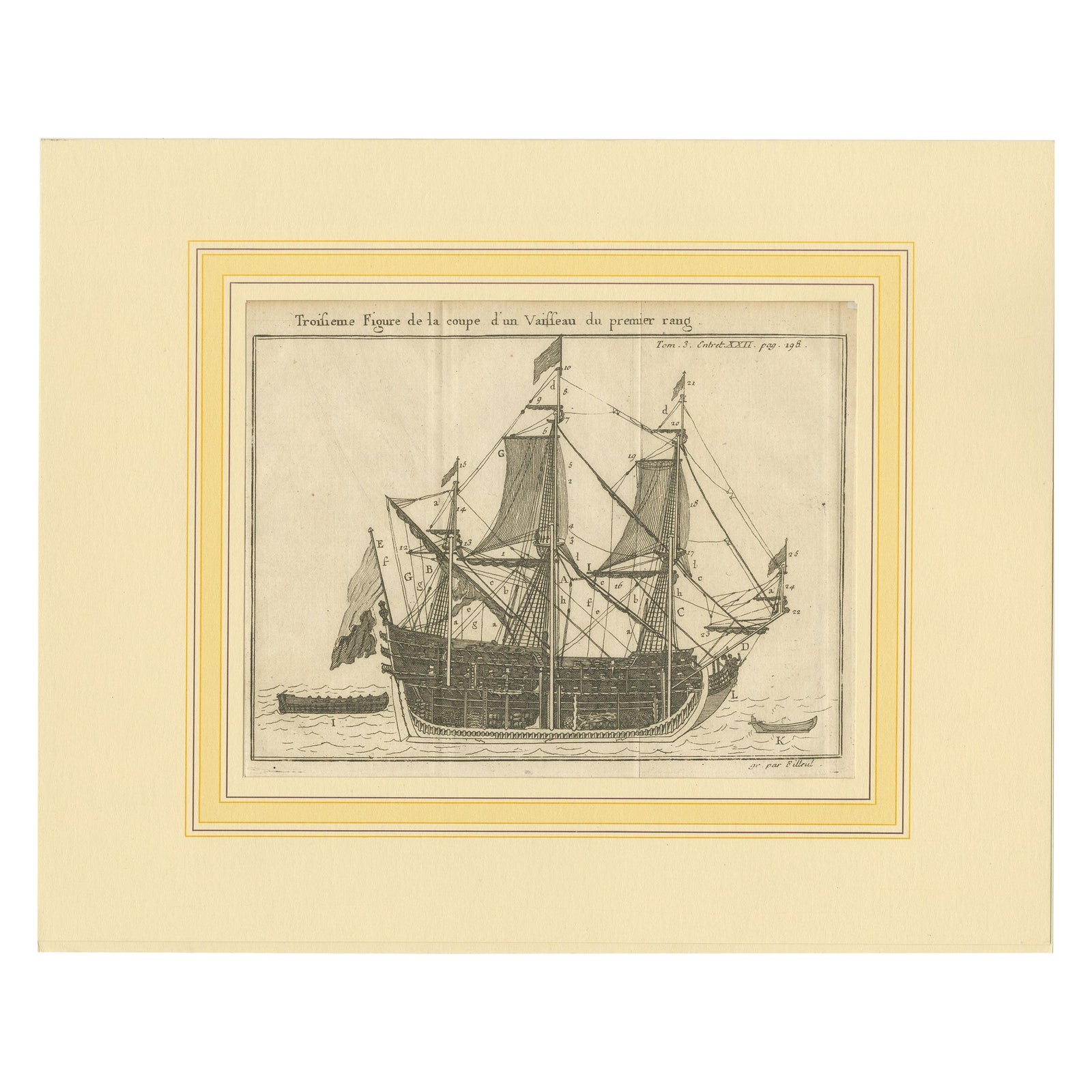Antique Print of a Vessel Cross Section by Pluche '1735'