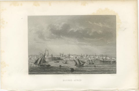 Antique Engraving of Buenos Aires, City and Harbor View, 1867, view 2