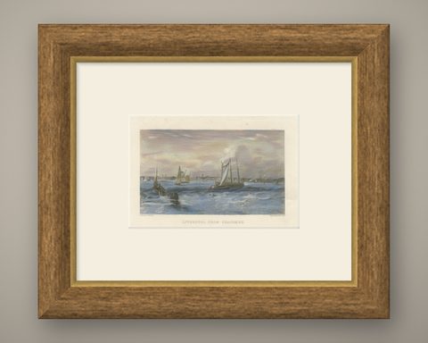 Liverpool from Seacombe, 19th-Century Maritime Engraving by W.B. Scott, shown framed