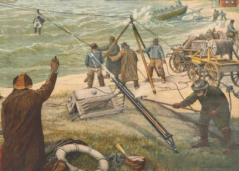 Large Lighthouse Rescue Schoolplate, Josef Klemm Chromolithograph, c.1900, close-up 4