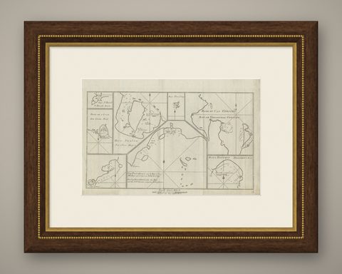 Antique Chart of CAP Providence and Other Charts by Hawkesworth, 1774, shown framed
