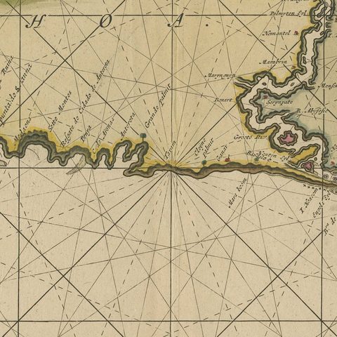 Orginal Antique Sea Chart of the Western Coast of Africa, circa 1697, close-up 2