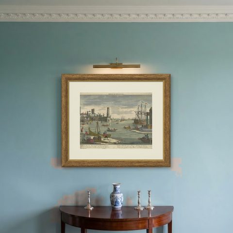 Lisbon Harbour View, Optical Print of Port and Tagus River c.1780, shown framed on a wall