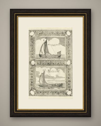 English Galleons & Dutch Vessels, Naval Ship Engravings, Coronelli 1690, shown framed