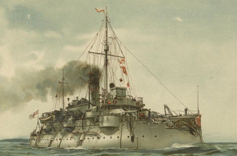 SMS Siegfried: Chromolithograph of a German Coastal Defense Ship from the 1890s, close-up 3