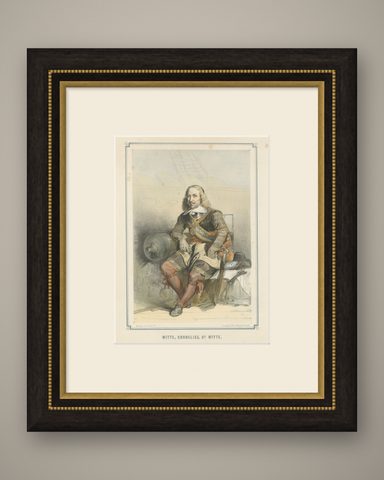 Witte Corneliszoon de With Aboard Ship, 19th-Century Hand-Colored Lithograph, shown framed