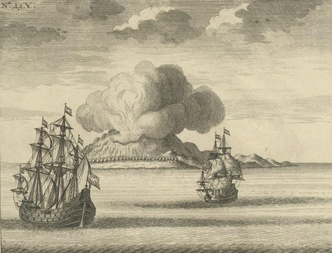 Old Print of VOC Ships & Native Fisherman and Coastal Views of New Guinea, 1726, close-up 1