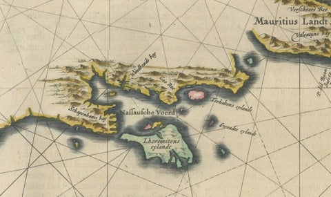 Blaeu Strait of Magellan Map, Tierra del Fuego, Decorative Sea Chart, 1642, close-up 5