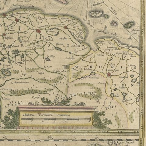 Two Original Antique Engravings with the Dutch and German North Sea Coast, c1650, close-up 1