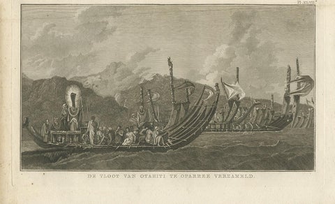 Antique Print of the Fleet of Proas of Tahiti by Cook, 1803, view 2