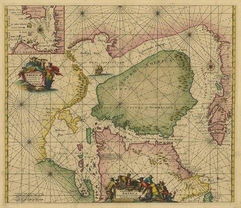 Greenland & North America, Antique Sea Chart by Frederick de Wit, 1745, view 2