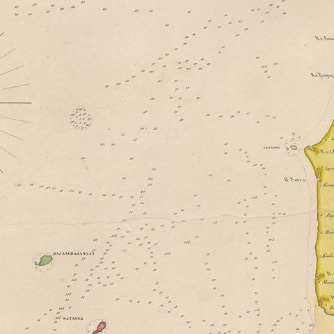 Large Antique Map of the west coast of Celebes, Sulawesi, Indonesia, close-up 2