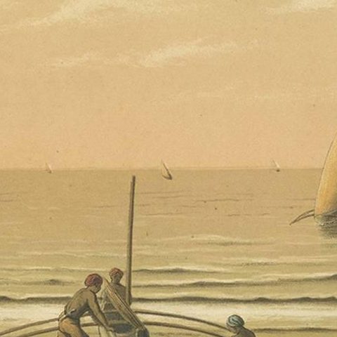 Antique Print of Local Vessels in the Sunda Strait in Indonesia, 1888, close-up 2
