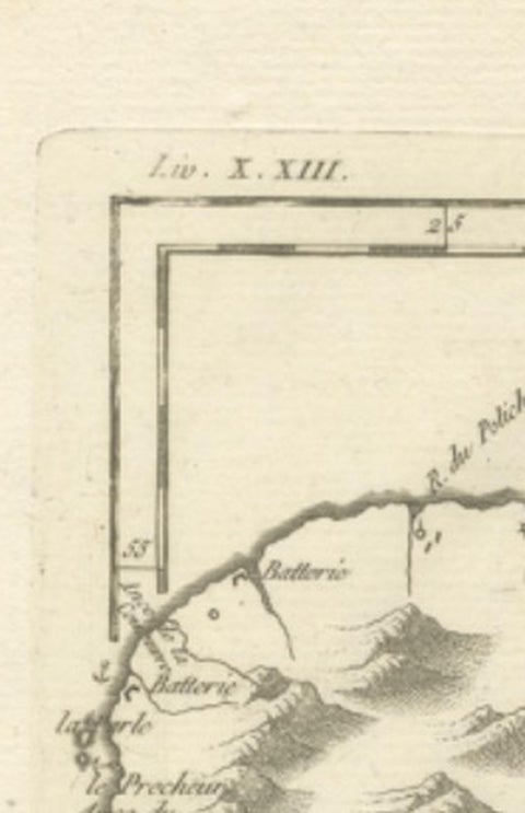 Antique Map Martinique Caribbean Island Chart, Rigobert Bonne French Map, c.1780, close-up 1