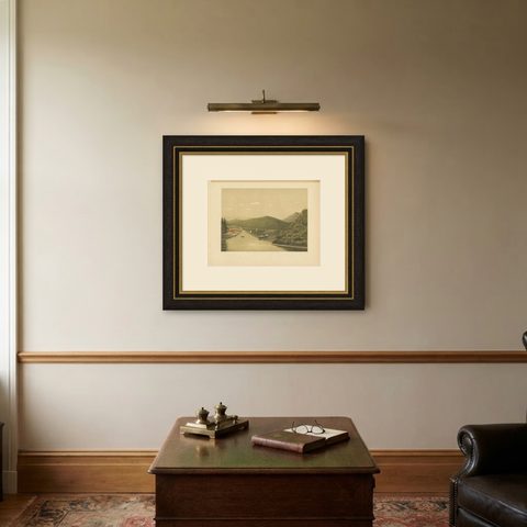 Antique Print of a Steamship at the Legundi Strait by M.T.H. Perelaer, 1888, shown framed on a wall