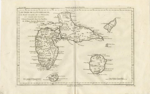 Antique Map Guadeloupe & Marie Galante, Rigobert Bonne Caribbean Chart c1780, view 4