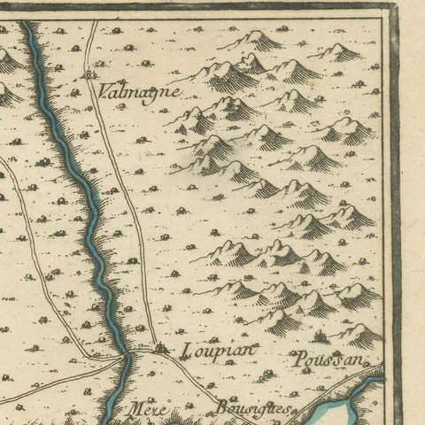 Antique Map of the Languedoc Coast between Agde and Sète 'Cette', France, close-up 1