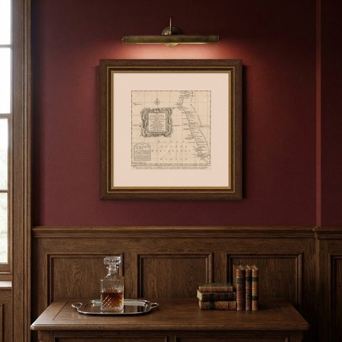 Dutch Antique Map of the West Coast of Africa, to the Cape of Good Hope, 1747, shown framed on a wall
