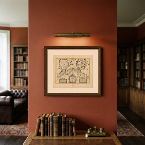 Antique Map of the Northern Coast of Africa and Southern Europe, circa 1745, shown framed on a wall