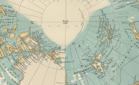 Vintage North Polar Chart, Greenland & Arctic Exploration Routes, 1903, close-up 6