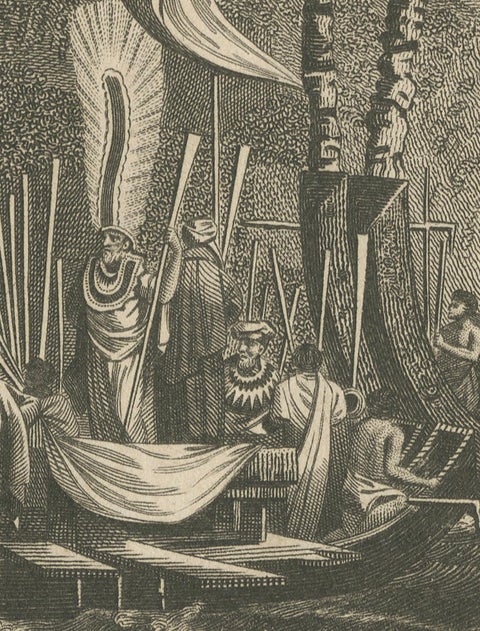 Naval Might of Tahiti: War Canoes Observed by Captain Cook, circa 1817, close-up 2