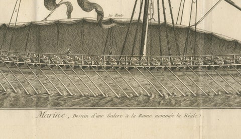 La Réale French Royal Galley, Large Naval Engraving, c.1769, close-up 1