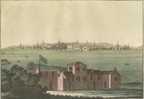 Boston Harbor View from Castle William, Hand-Colored Aquatint by Fumagalli, 1827, close-up 2