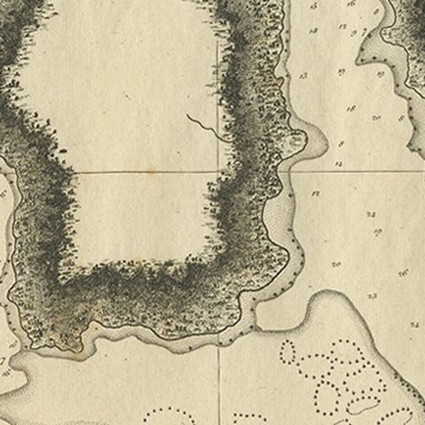 Antique Plan of the Harbour of Taloo by Cook, 1784, close-up 2