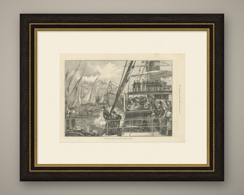 Antique Print of the Prince of Wales Starting the Jubilee Yacht-Race, 1887, shown framed
