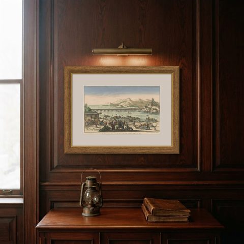 Rare Early View of the Harbour of Peking or Beijing, Capital of China, shown framed on a wall