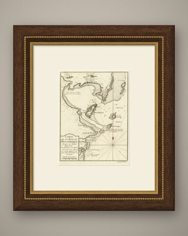 Mozambique Bay, French Naval Sea Chart by Bellin, c.1765, shown framed