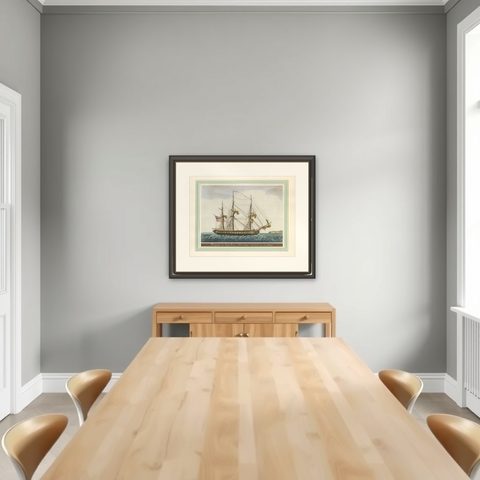 Approaching Safe Harbor: The American Frigate's Return, circa 1920, shown framed in a room