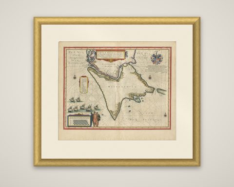 Blaeu Strait of Magellan Map, Tierra del Fuego, Decorative Sea Chart, 1642, shown framed