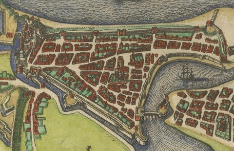 Dieppe, Antique Hand-Coloured French Coastal Town Engraving (1666), close-up 4
