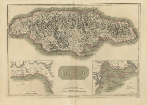 Jamaica Map by John Thomson, Kingston & Port Royal Harbors, c.1817, close-up 1